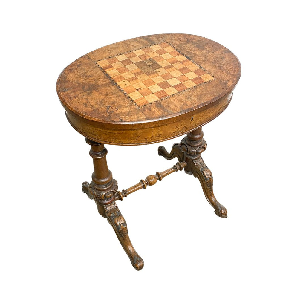 Antique Victorian Chess Table with Storage