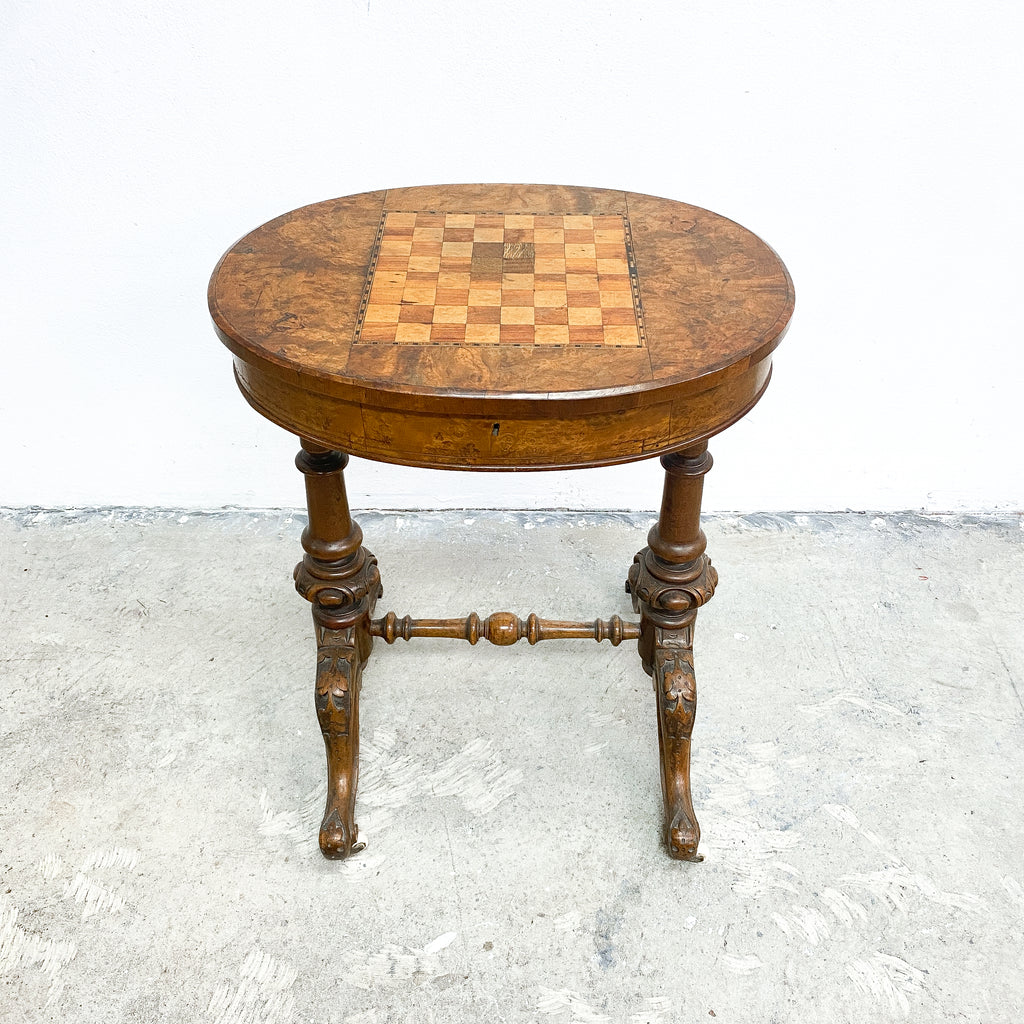 Antique Victorian Chess Table with Storage