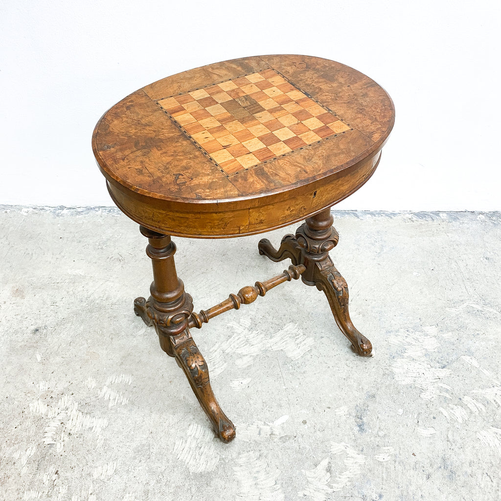 Antique Victorian Chess Table with Storage