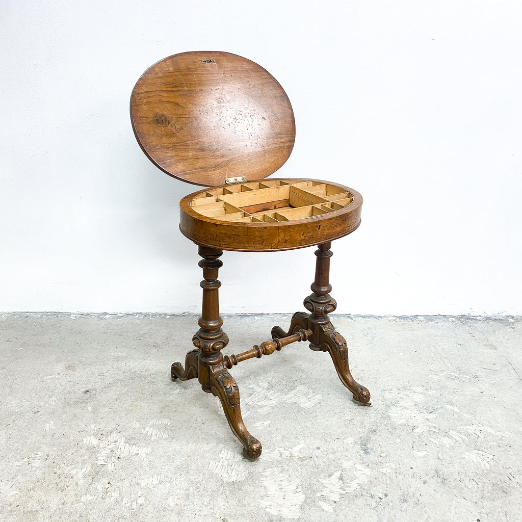 Antique Victorian Chess Table with Storage