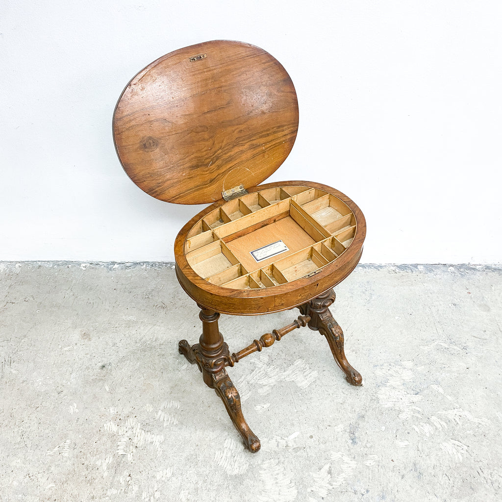 Antique Victorian Chess Table with Storage