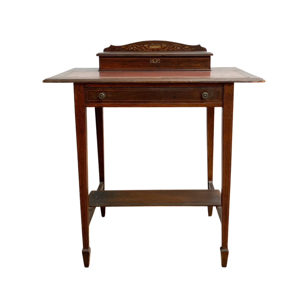Antique Victorian Compact Writing Desk with Leather Top and Writing Box