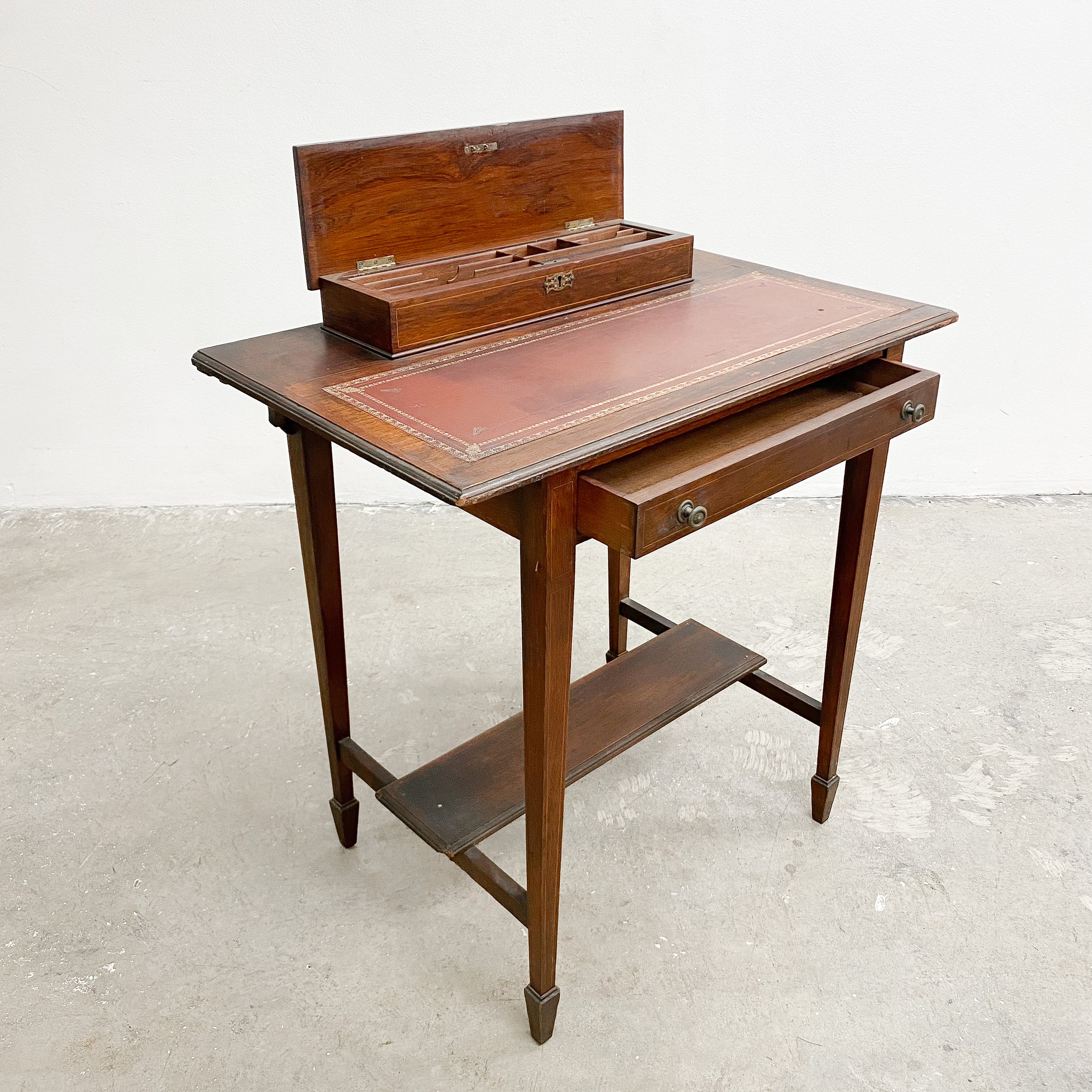 Antique Victorian Compact Writing Desk with Leather Top and Writing Bo ...