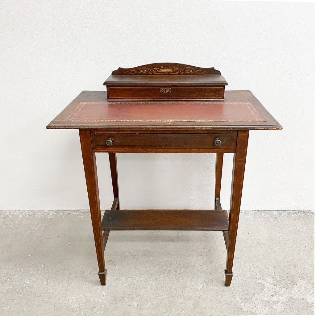 Antique Victorian Compact Writing Desk with Leather Top and Writing Box