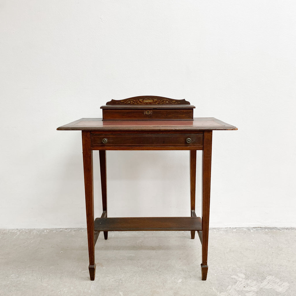 Antique Victorian Compact Writing Desk with Leather Top and Writing Box