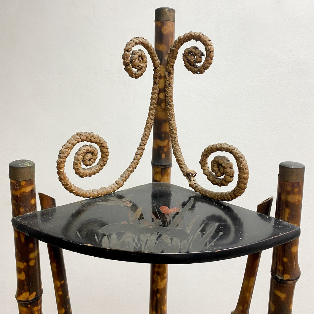 Antique Victorian Tiger Cane and Japanese Lacquer Corner Shelf