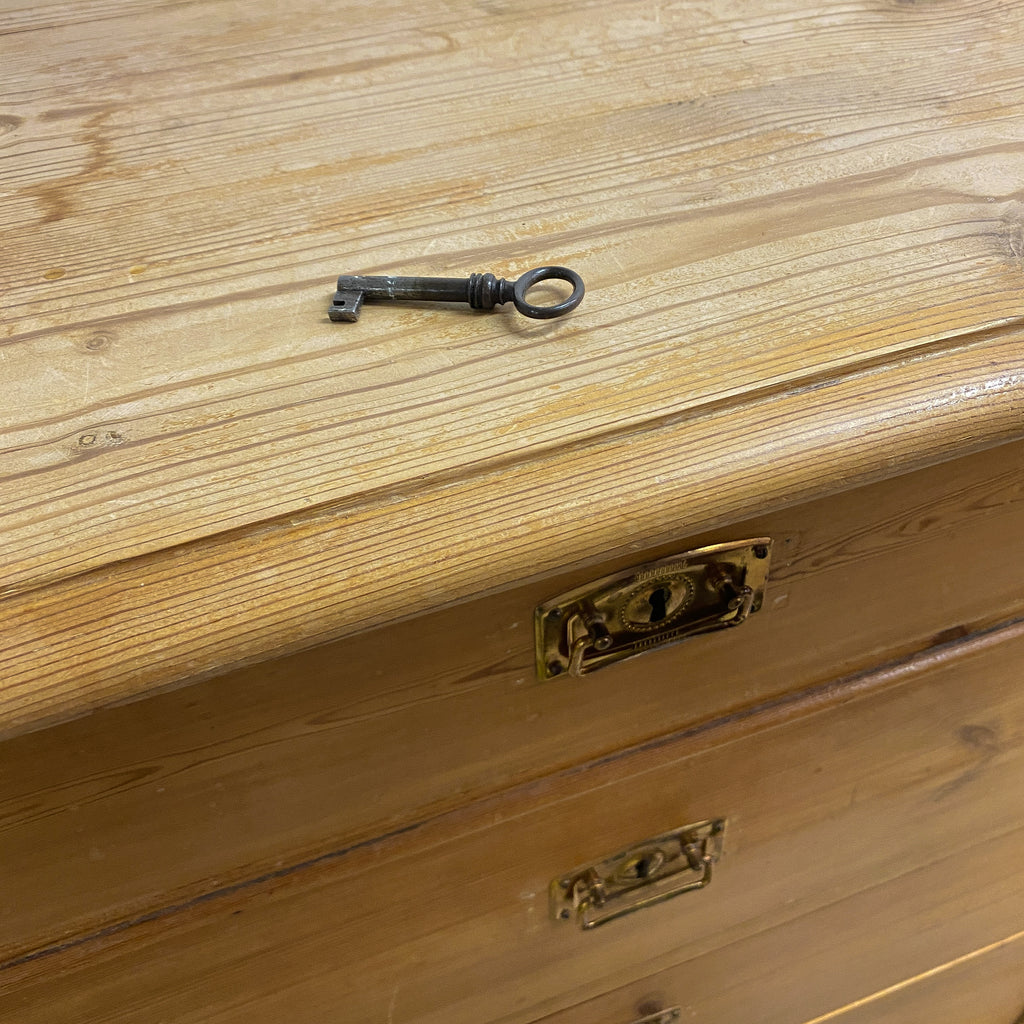Antique Baltic Pine Chest Of Drawers With Key
