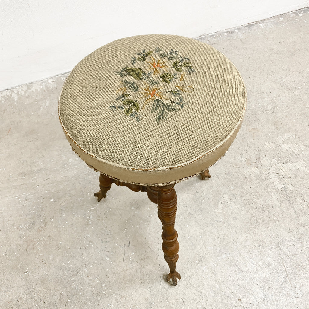 Antique Oak Revolving Adjustable Tapestry Piano Stool