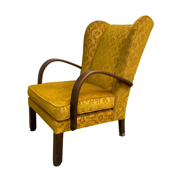 Art Deco 1940's Bentwood Upholstered Wingback Armchair