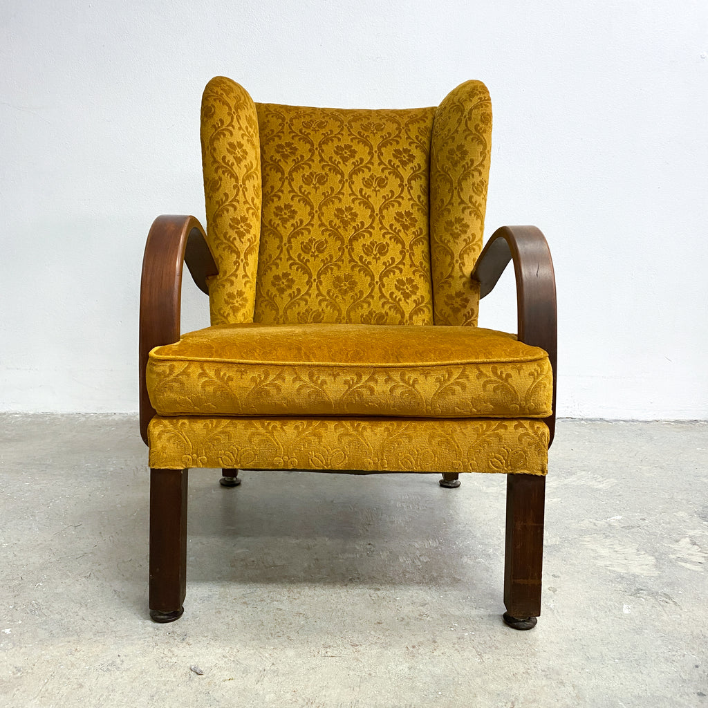 Art Deco 1940's Bentwood Upholstered Wingback Armchair