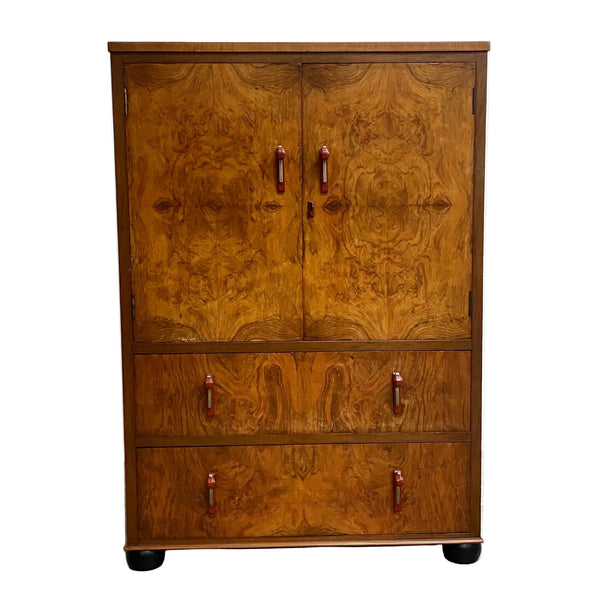 Art Deco Burr  Walnut Veneer Tall Boy Linen Cabinet C1930's