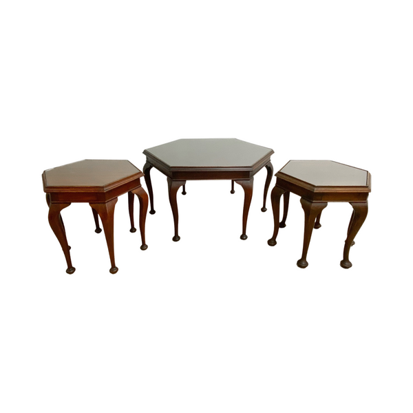 Set Of Three Art Deco Hexagonal Coffee and Side Tables