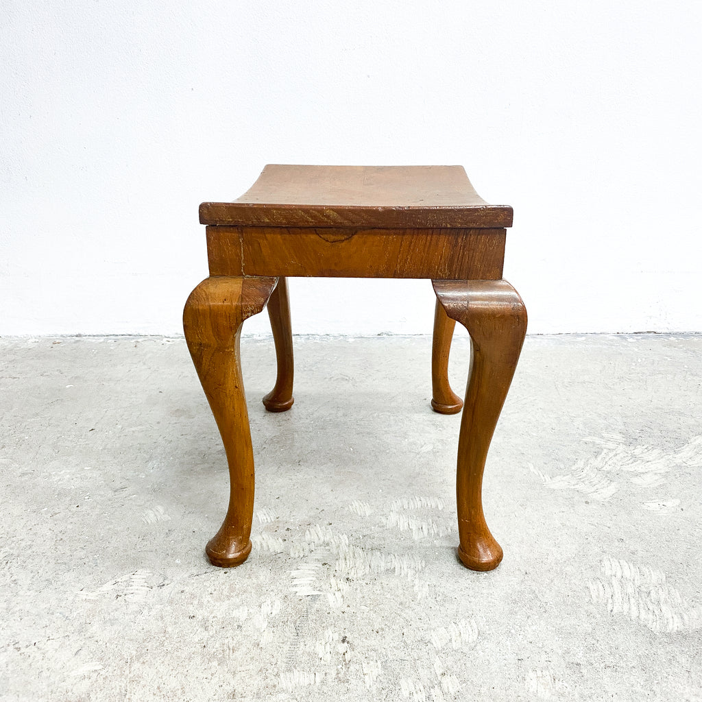 Art Deco Stool In Walnut With Curved Top and Cabriole Legs