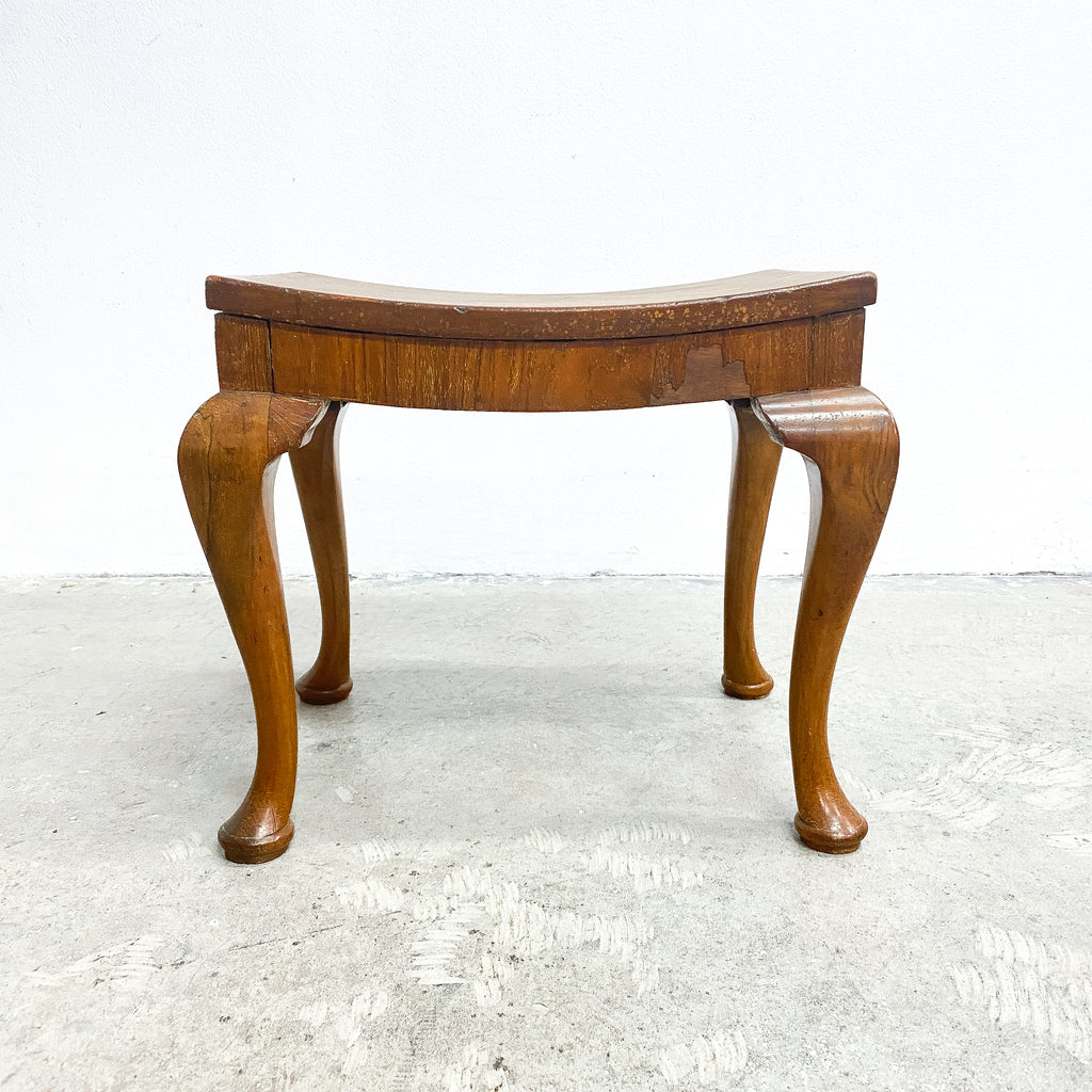 Art Deco Stool In Walnut With Curved Top and Cabriole Legs