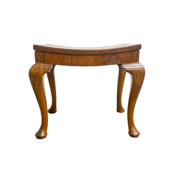 Art Deco Stool In Walnut With Curved Top and Cabriole Legs