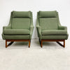 Pair Of Rare Mid Century Parker Teak Sleigh Based Armchairs 1960s