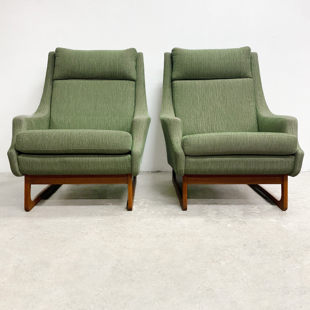 Pair Of Rare Mid Century Parker Teak Sleigh Based Armchairs 1960s