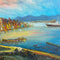 Mid Century Harbour Scene Oil Painting On Canvas