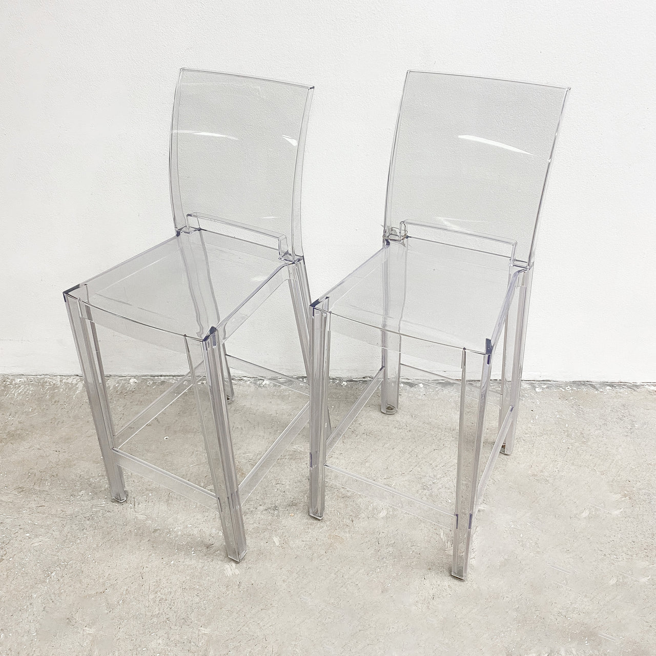 Set Of 2 Kartell Ghost Bar Stools By Philippe Starck