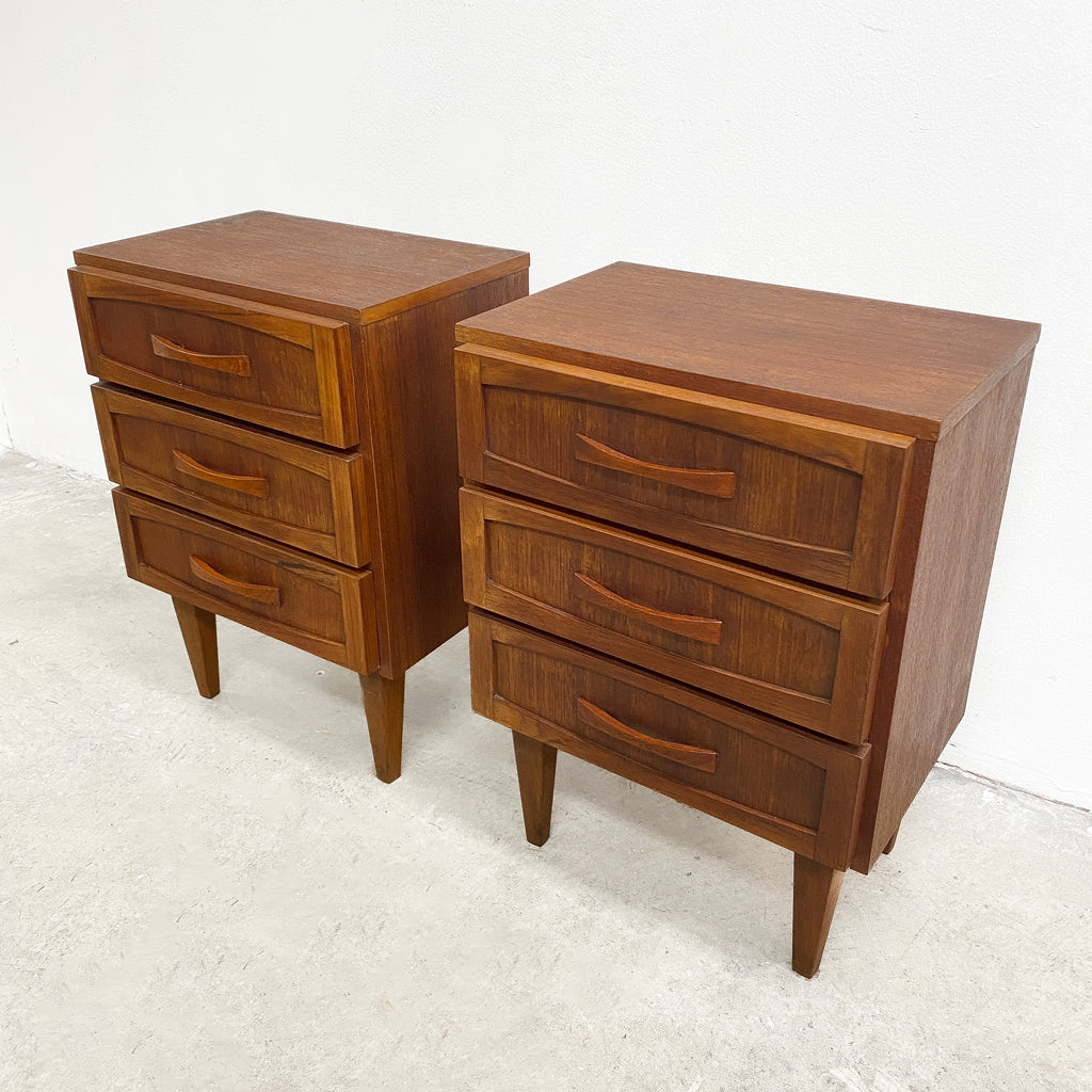 Pair Of Mid Century 1960s Burgess 3 Drawer Bedside Tables