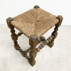 Vintage Footstool With Turned Legs And Rush Seat