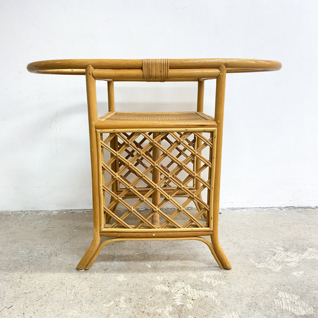Rattan Cane Console or Side Table with Glass Inset Top