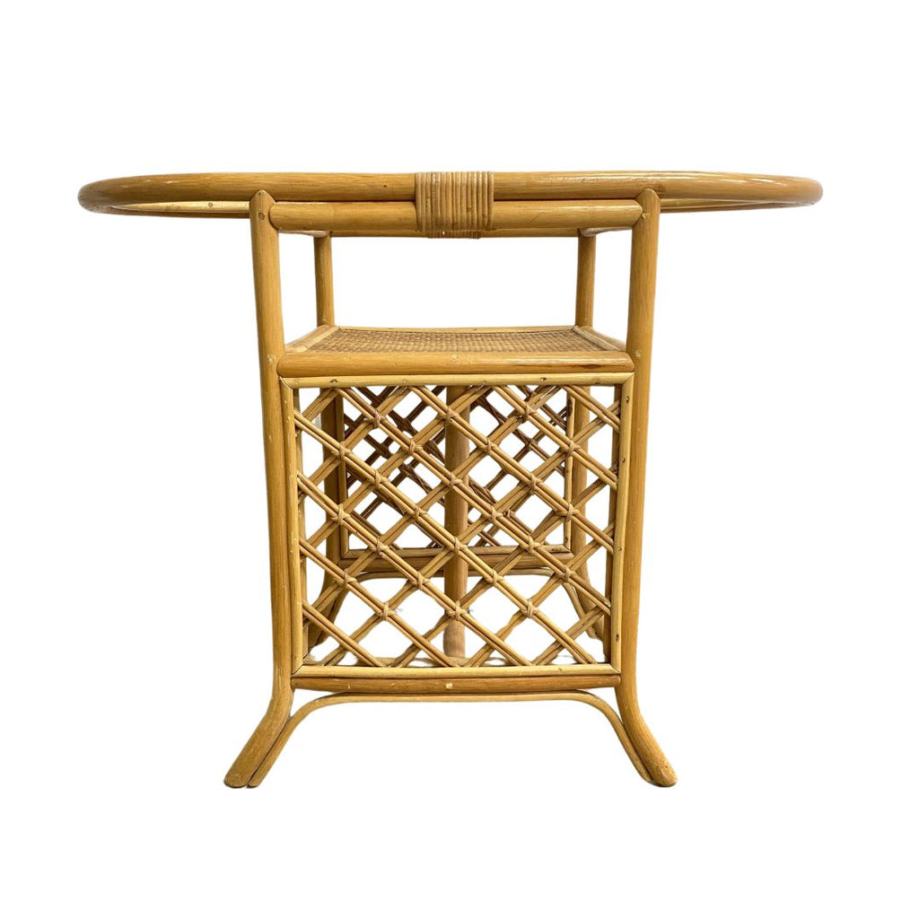 Rattan Cane Console or Side Table with Glass Inset Top