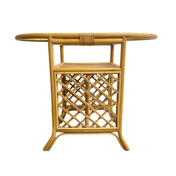 Rattan Cane Console or Side Table with Glass Inset Top