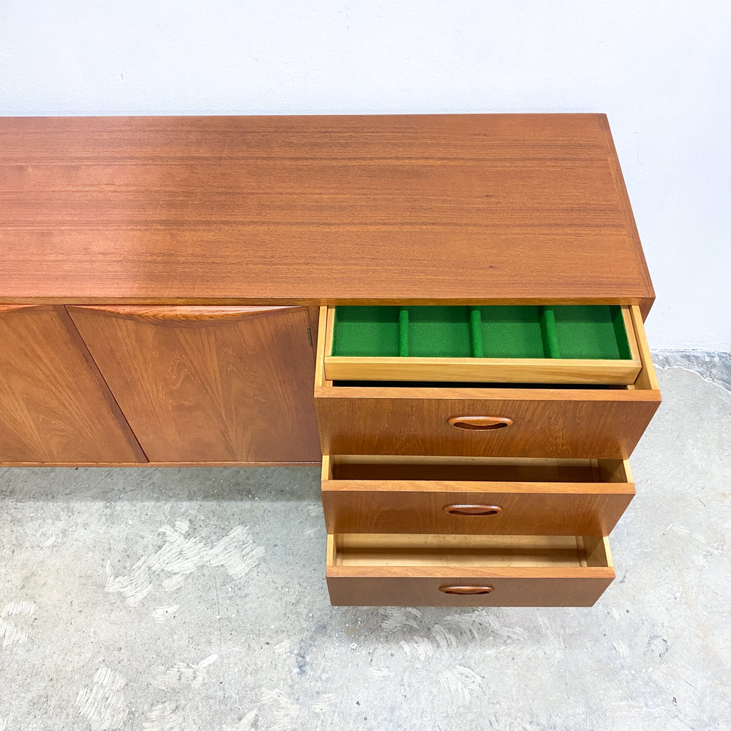 Mid Century Chiswell Wave Handle Teak Long Sideboard - Professionally Restored
