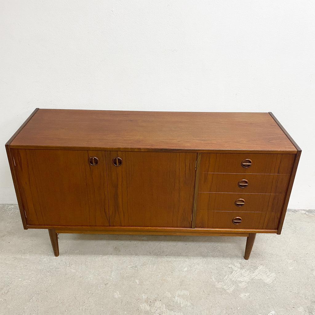 Compact Mid Century Parker Nordic Cats Eye Teak Sideboard