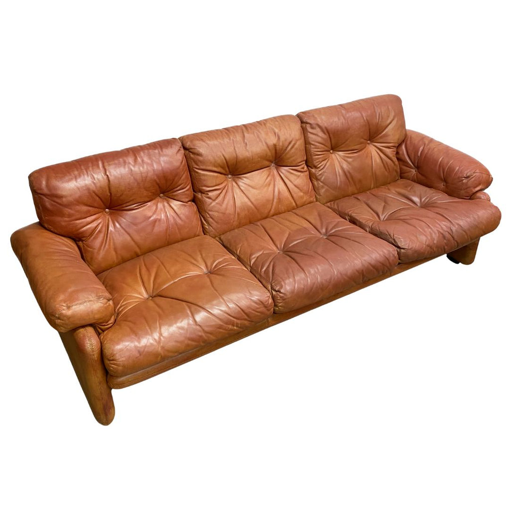 Coronado 3 Seater Sofa Lounge In Tan Leather By Tobia Scarpa For B&B Italia c1960s