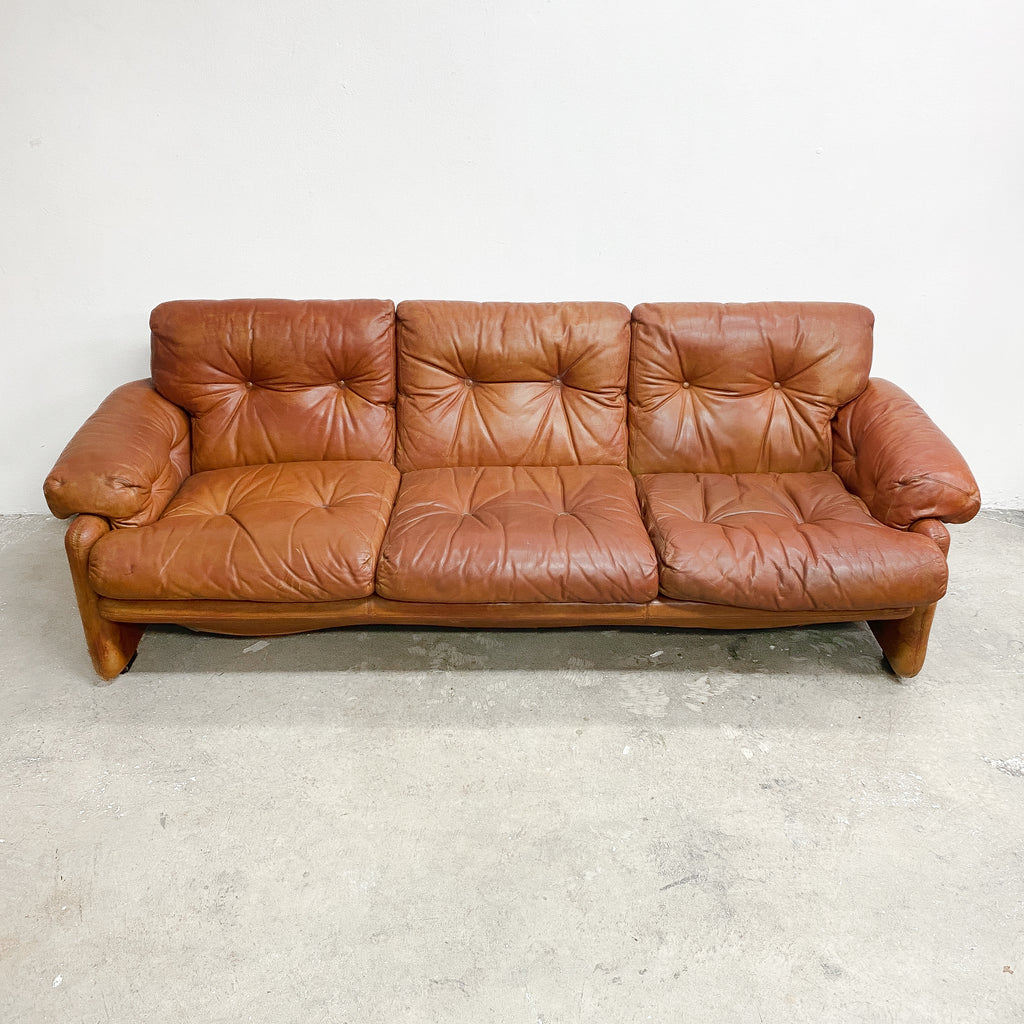 Coronado 3 Seater Sofa Lounge In Tan Leather By Tobia Scarpa For B&B Italia c1960s