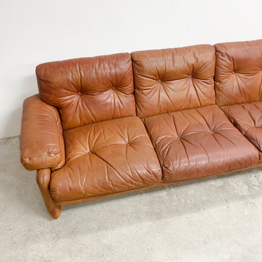 Coronado 3 Seater Sofa Lounge In Tan Leather By Tobia Scarpa For B&B Italia c1960s