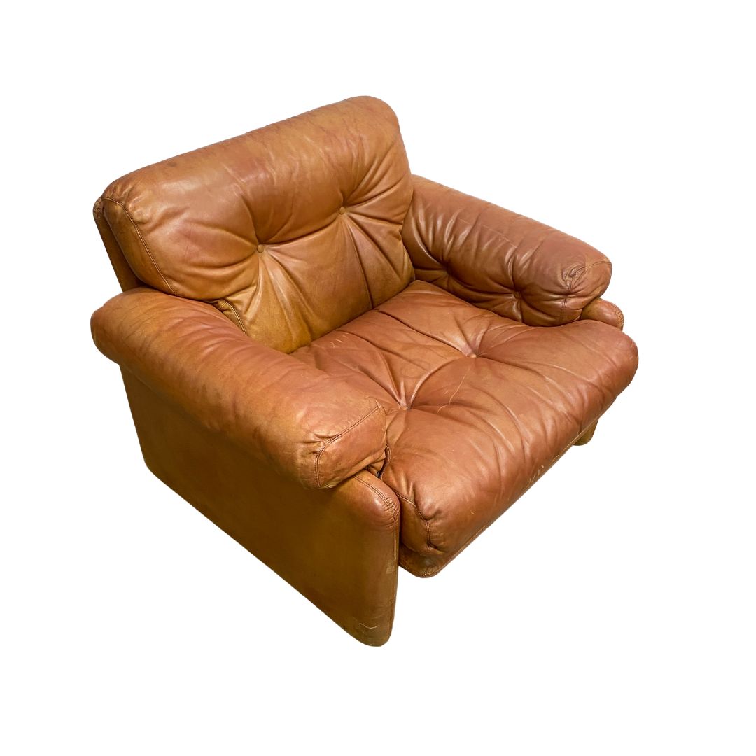 Coronado Lounge Armchair In Tan Leather By Tobia Scarpa For B&B Italia c1960s