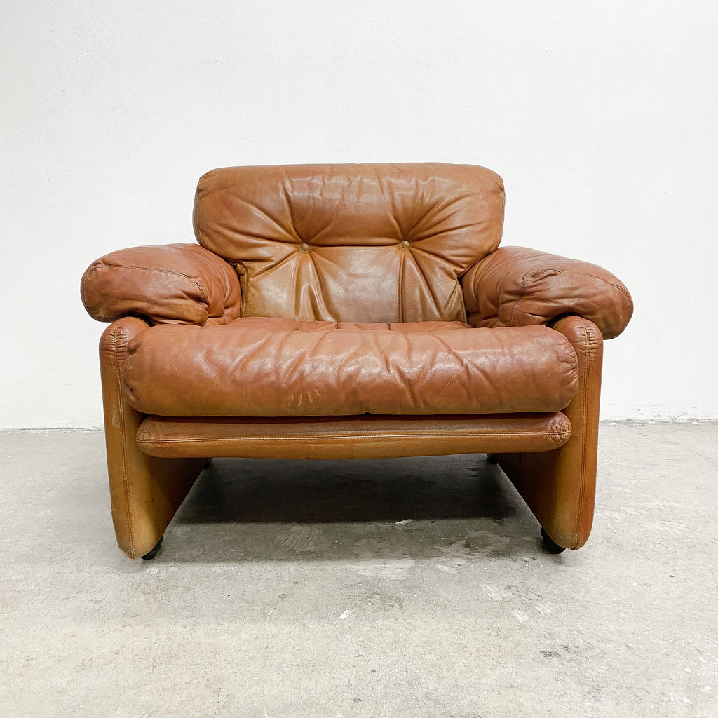 Coronado Lounge Armchair In Tan Leather By Tobia Scarpa For B&B Italia c1960s