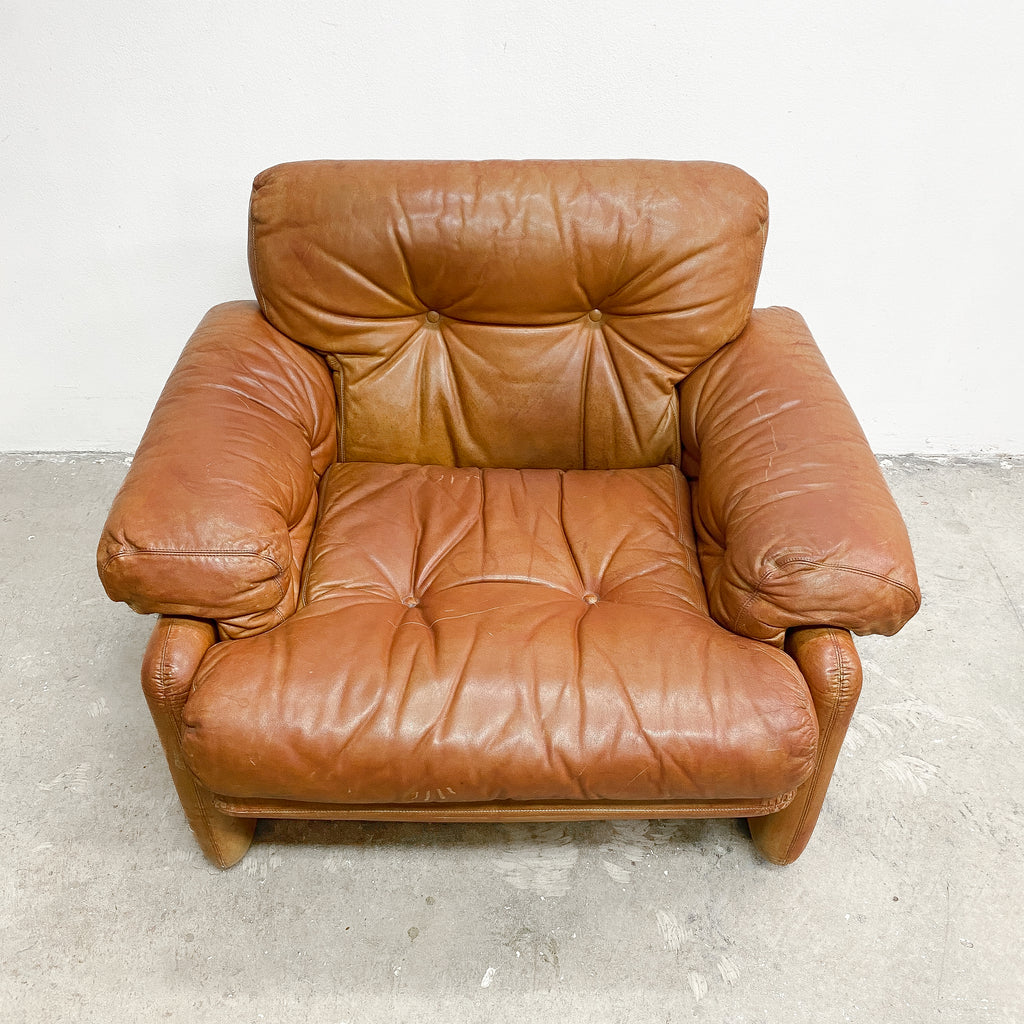 Coronado Lounge Armchair In Tan Leather By Tobia Scarpa For B&B Italia c1960s