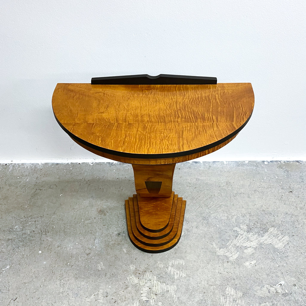 Custom Made Art Deco Style Demi Lune Table Made From Reclaimed Timber