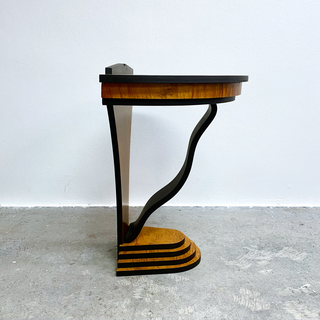 Custom Made Art Deco Style Demi Lune Table Made From Reclaimed Timber