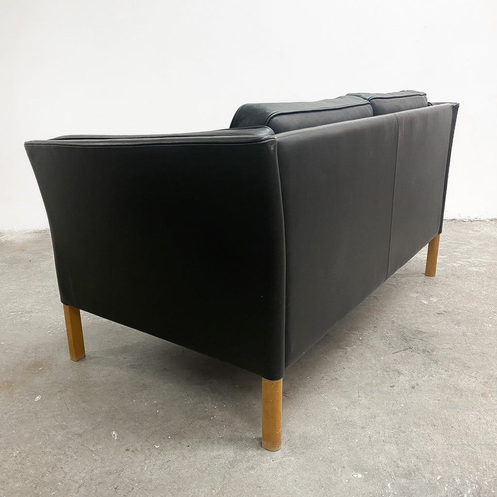 Danish Black Leather Two Seater Lounge