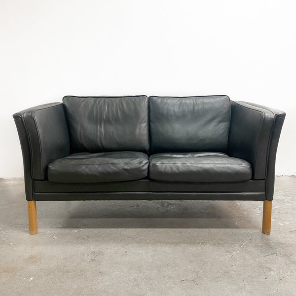 Danish Black Leather Two Seater Lounge