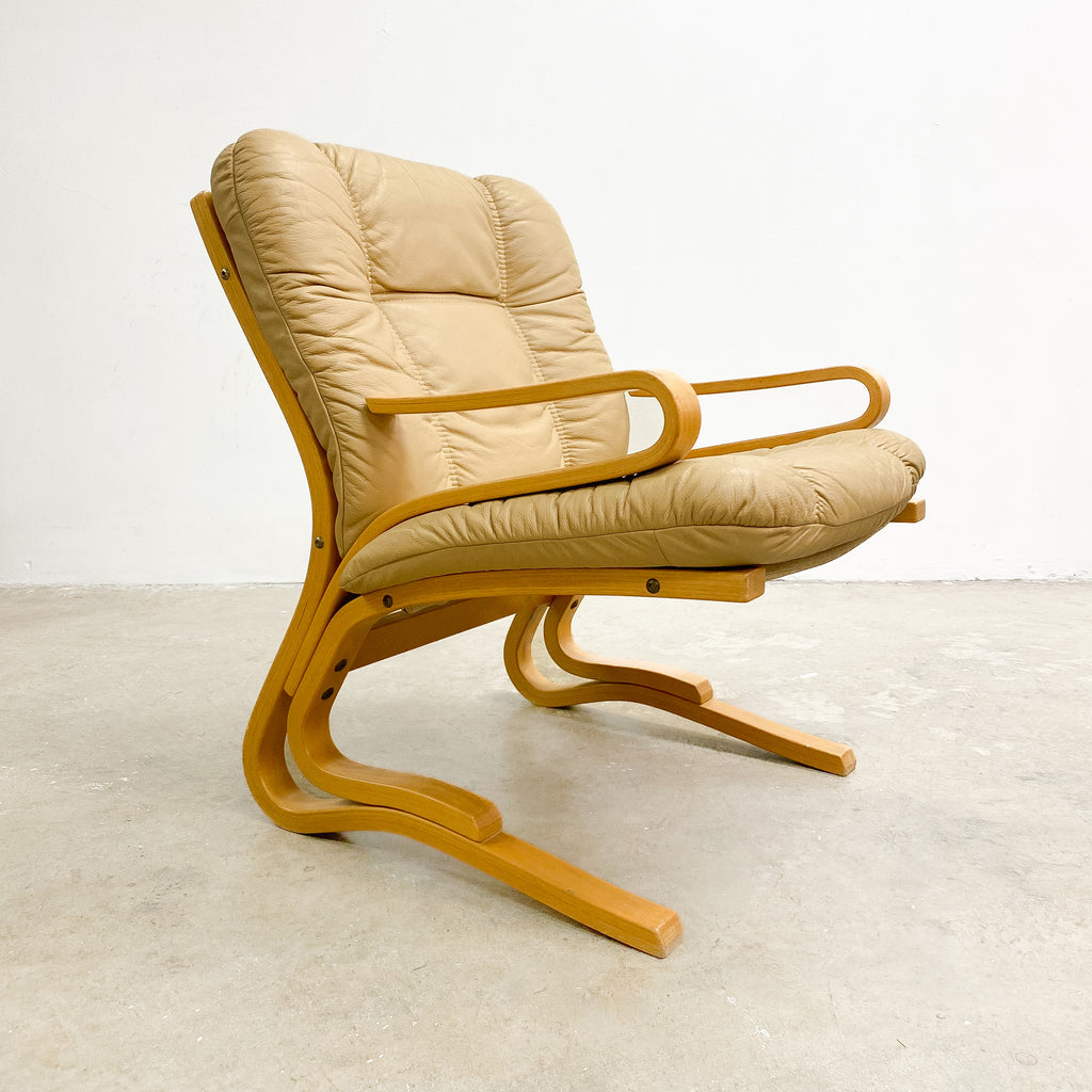 Mid Century Norwegian "Kengu" Leather And Bentwood Armchair