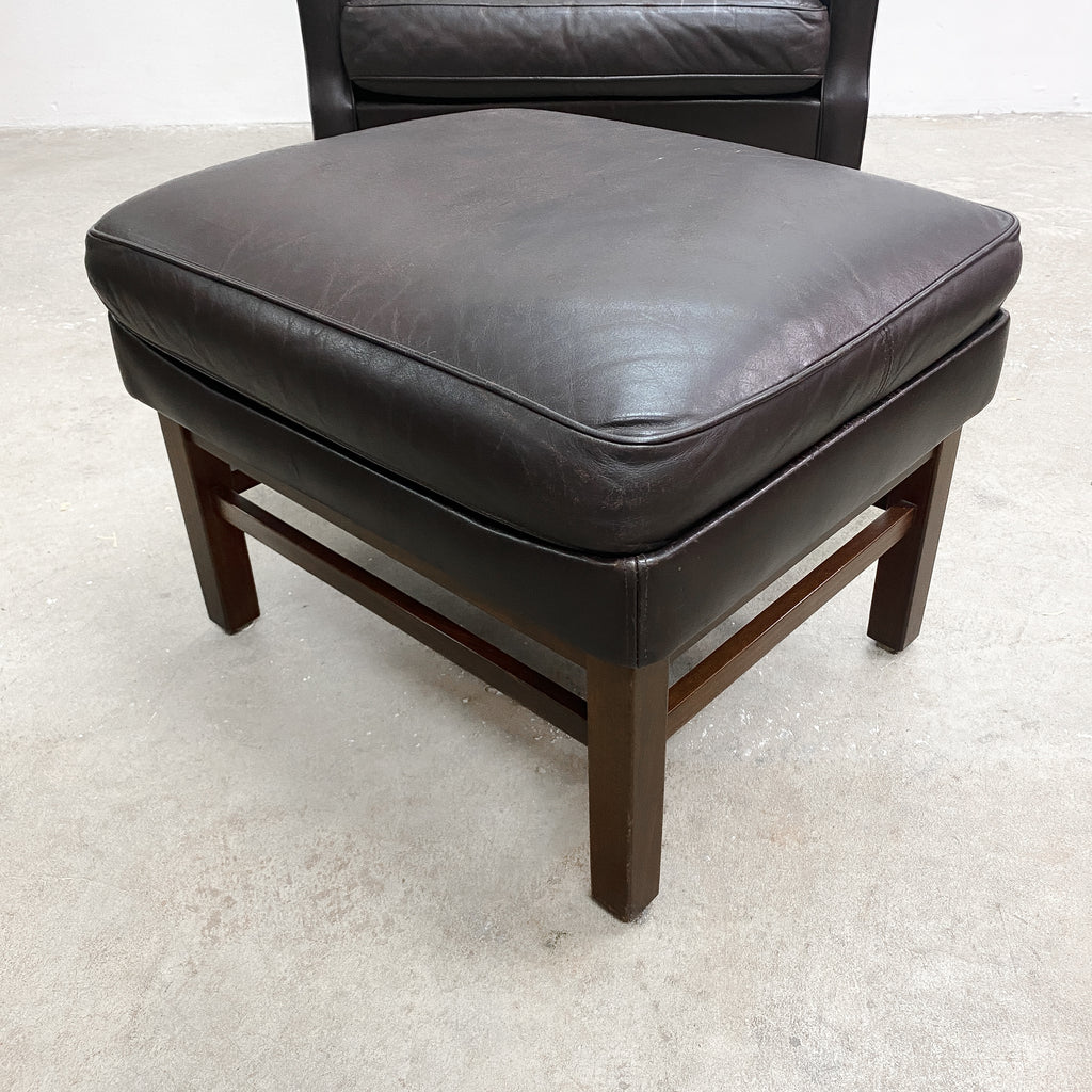 Danish Leather Wingback Chair With Footstool