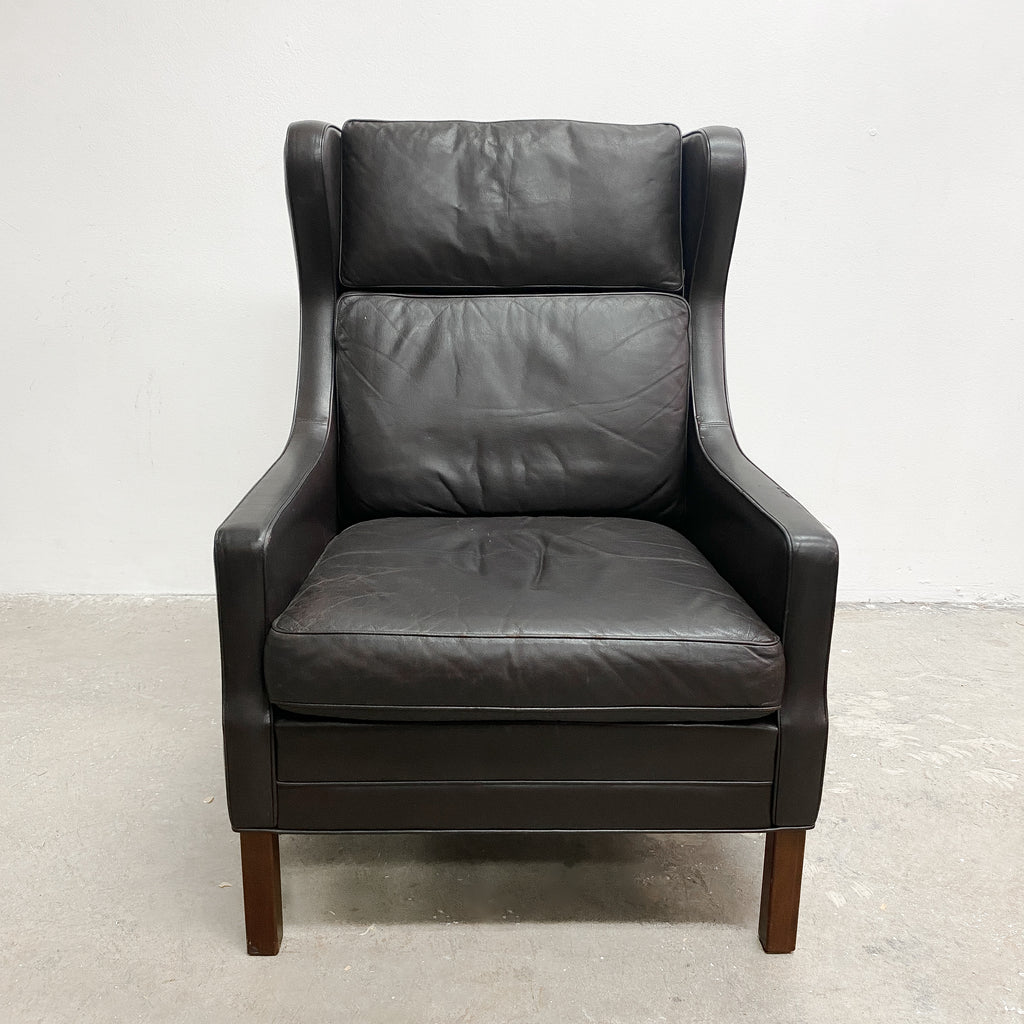 Danish Leather Wingback Chair With Footstool