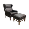 Danish Leather Wingback Chair With Footstool