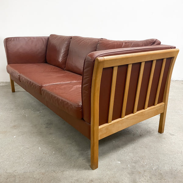 Danish Stouby Three Seater Tan Leather Sofa Lounge