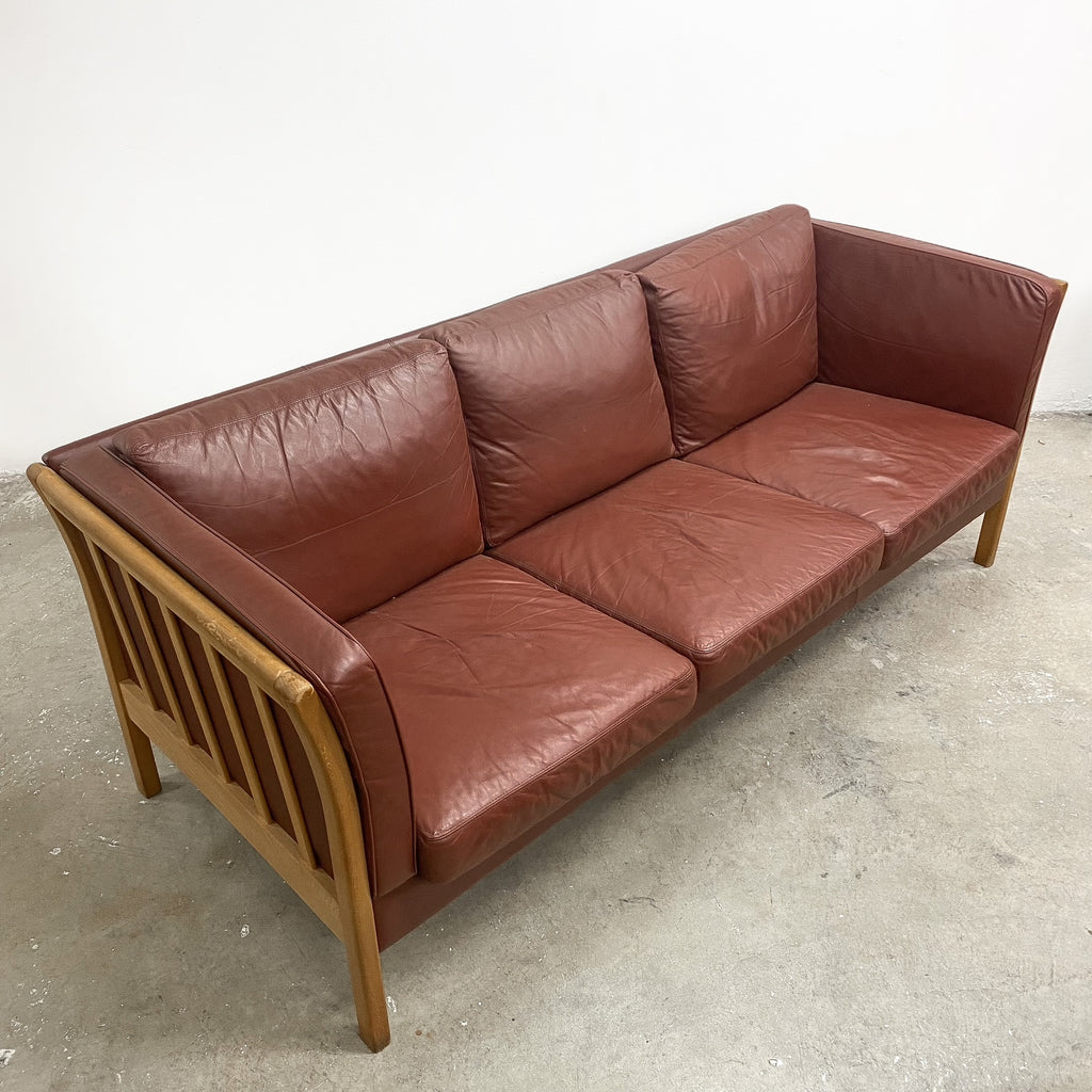 Danish Stouby Three Seater Tan Leather Sofa Lounge