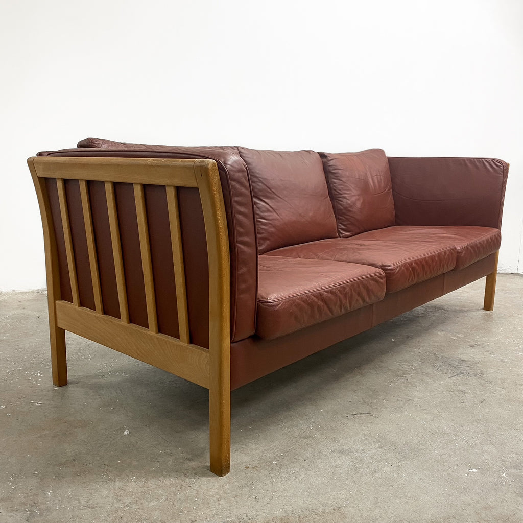 Danish Stouby Three Seater Tan Leather Sofa Lounge