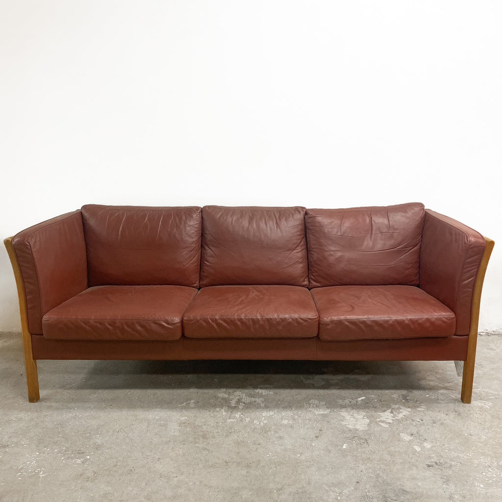 Danish Stouby Three Seater Tan Leather Sofa Lounge