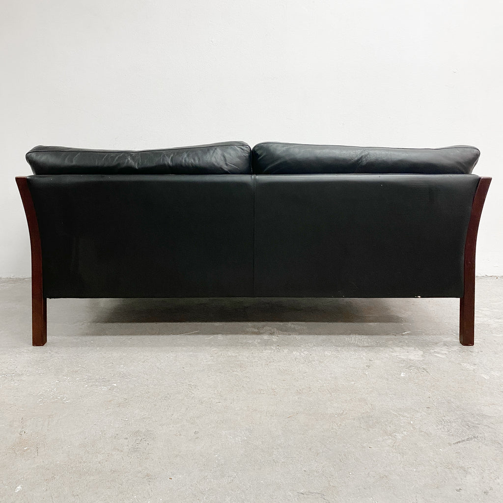 Danish Two Seater Black Leather Sofa