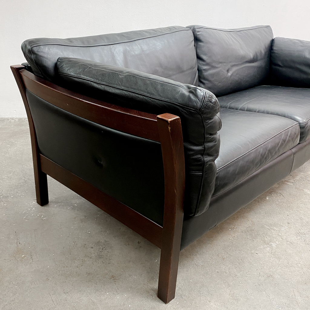 Danish Two Seater Black Leather Sofa